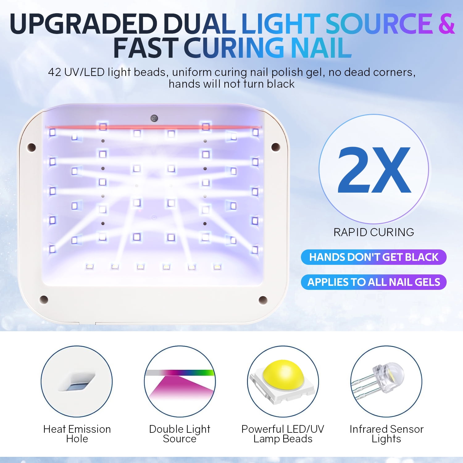 Rechargeable UV LED Nail Lamp 168W with 42 LEDs – PRYZUNA Cordless Gel Nail Dryer with Smart Sensor & Timers for Manicure & Pedicure