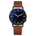 thumbnail image 2 of Reloj para hombre, correa de cuero de PU, esfera redonda grande, reloj de pulsera informal de cuarzo para hombre (marrón azul), 2 of 5