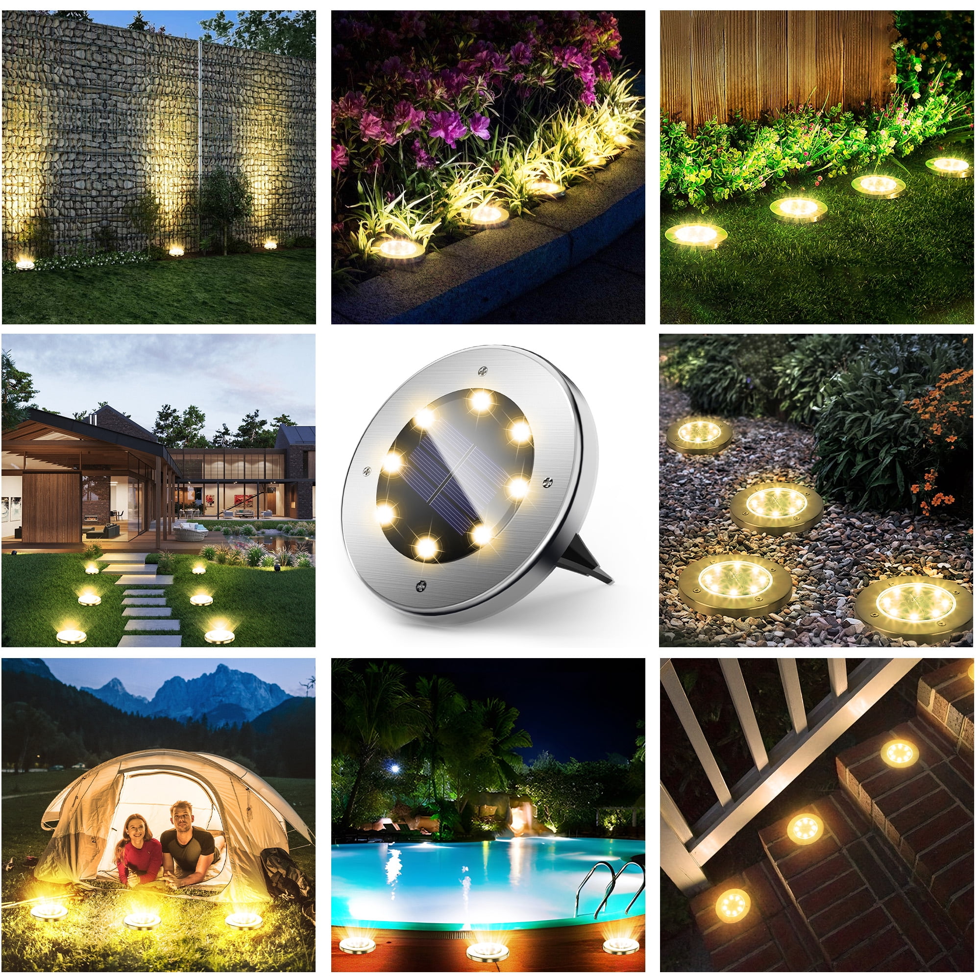 CHARKEE 12 Pack Solar Lights Outdoor,8 LED Solar Ground Light for Garden Driveway Walkway Pathway