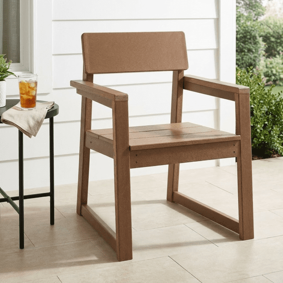 HDPE Outdoor Dining Armchairs All Weather Patio Chairs with Backrest Armrests for Backyard Deck Porch Garden Brown