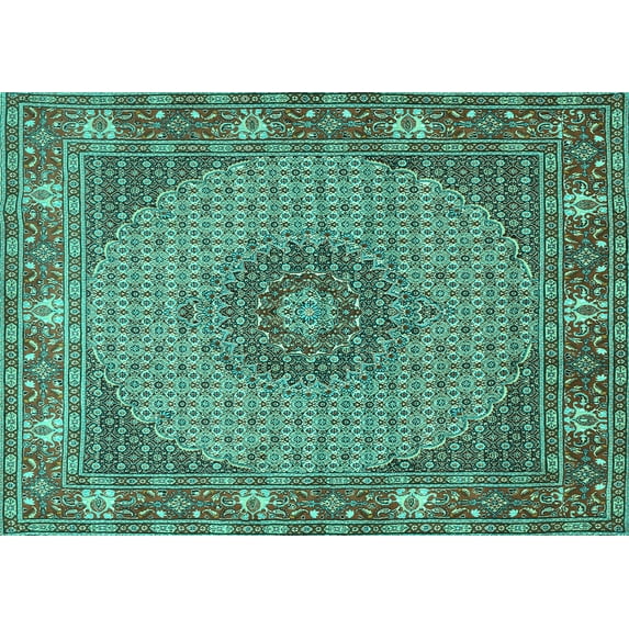 Ahgly Company Indoor Rectangle Medallion Turquoise Blue Traditional Area Rugs, 8' x 10'