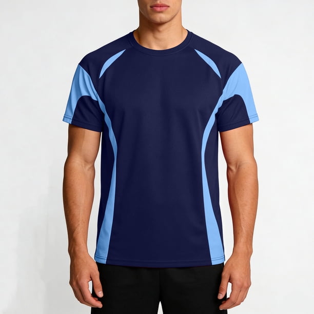 Ceisia Men's Athletic Short Sleeve T-shirt Color Block Round Neck Fitness Basketball Training Sport Tee Tops Blue L Gifts