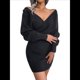 thumbnail image 2 of Vestido Mini de Punto Cruzado de Larga con de Murciélago para Cóctel para Mujer Negro L, 2 of 9