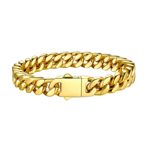 Brazalete Bestyle con cadenas cubanas de Miami chapadas en oro de 18 quilates, 19 cm