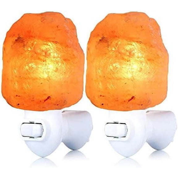 2 Pack Himalayan Natural Salt Lamp Night Light Plug in, Certificated 360 Degree Rotatable Wall Plug with Extra 4 Replacement Bulbs for Bathroom