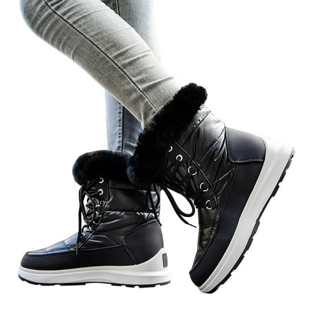 

Oyedens Platform Winter Snow Boots for Women Thermal Fleece Lined Furry Women s Mid Calf Combat Boots