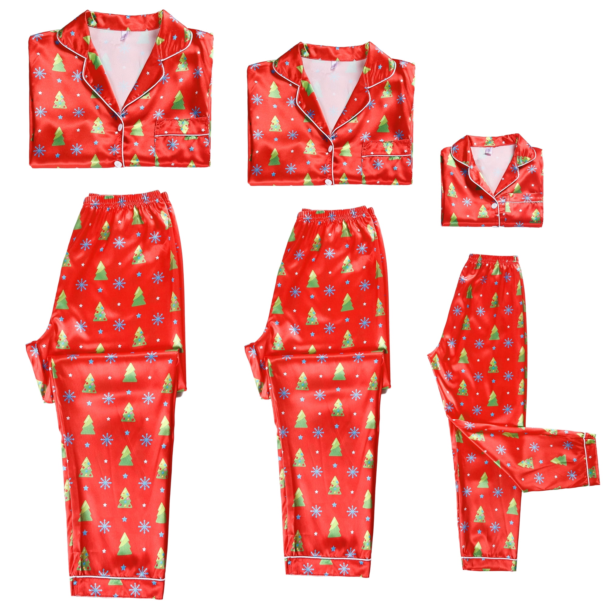 DARING DIVA Boys' & Girls' Christmas Family Satin Tree Print Pajamas Sets M Red