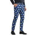 thumbnail image 5 of INSPIRE CHIC Men's Pants Diamond Plaid Flat Front Straight Leg Trousers 30 Blue Black, 5 of 6