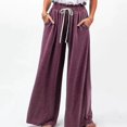 thumbnail image 2 of Pantalones de mujer Pantalones de pierna ancha de cintura alta Pantalones con cierre de cordón Pantalones casuales sueltos de color puro, 2 of 5