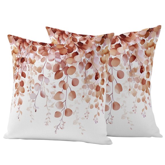 Outdoor Pillow Covers 24x24 Set of 2, Orange Eucalyptus Waterproof Patio Throw Pillow Covers for Couch Sofa Chair, Botanical Leaves Branch Spring Summer Decorative Pillowcases for Throw Pillows