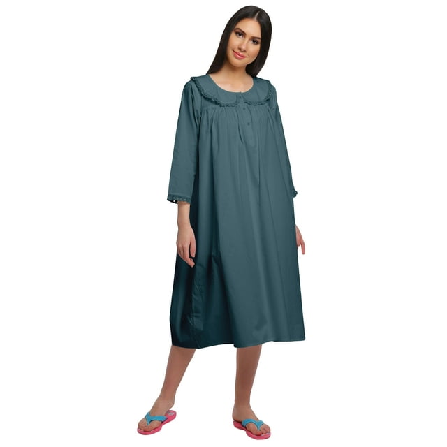 Moomaya Robe de Nuit d'Allaitement en Coton pour Femmes, Unie, à Col Rond