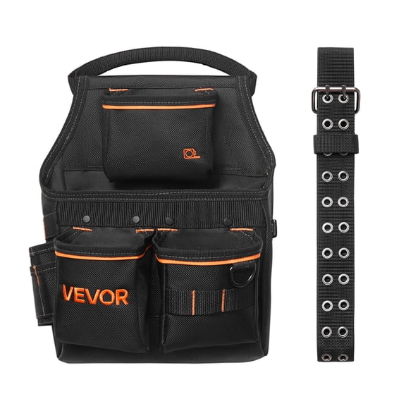 VEVOR Tool Pouch with Belt, 14 Pockets Professional Tool Belt Pouch for Men, Heavy Duty Detachable Adjustable Utility Work Bag for Electrician, Carpenter, Construction, Adjusts Waist 32 to 50 Inches