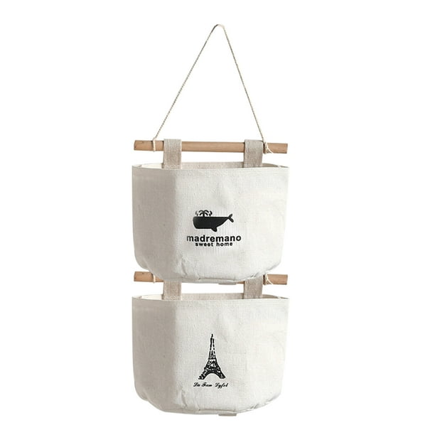 2 piezas de algodón y lino Animal de dibujos animados Montado en la pared Combinación libre Bolsa de almacenamiento Bolsa colgante sobre la puerta Misceláneas Organizador para el baño de la sala de e