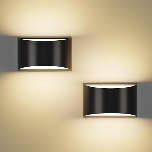 Indoor Black Modern LED Wall Sconce 10W Aluminum Interior Wall Lights Set of 2 Up and Down Wall Mount Light for Living R
