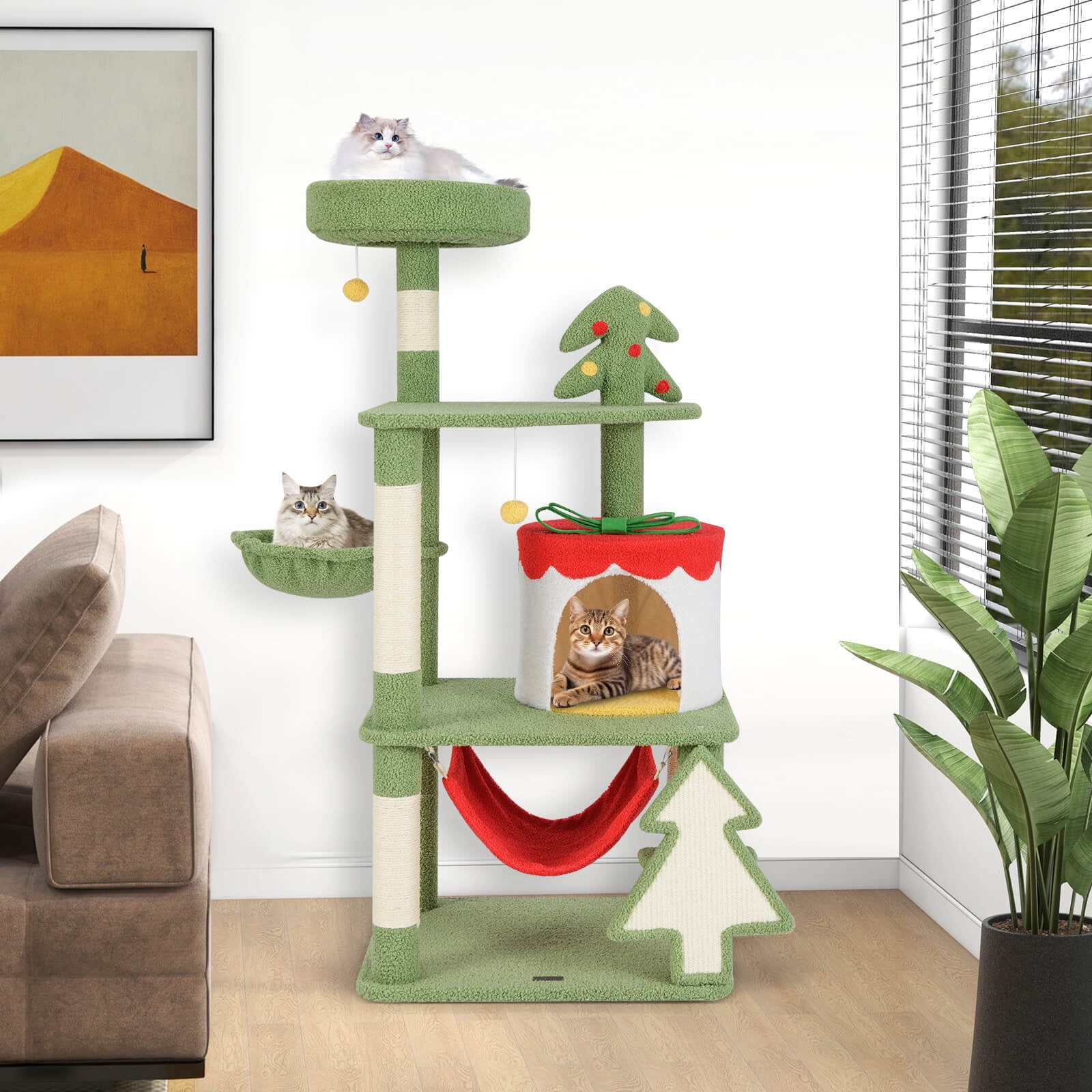 Infans 52" Tall Christmas Cat Tree w/ Sisal Scratching Posts Gift Box Shaped Condo