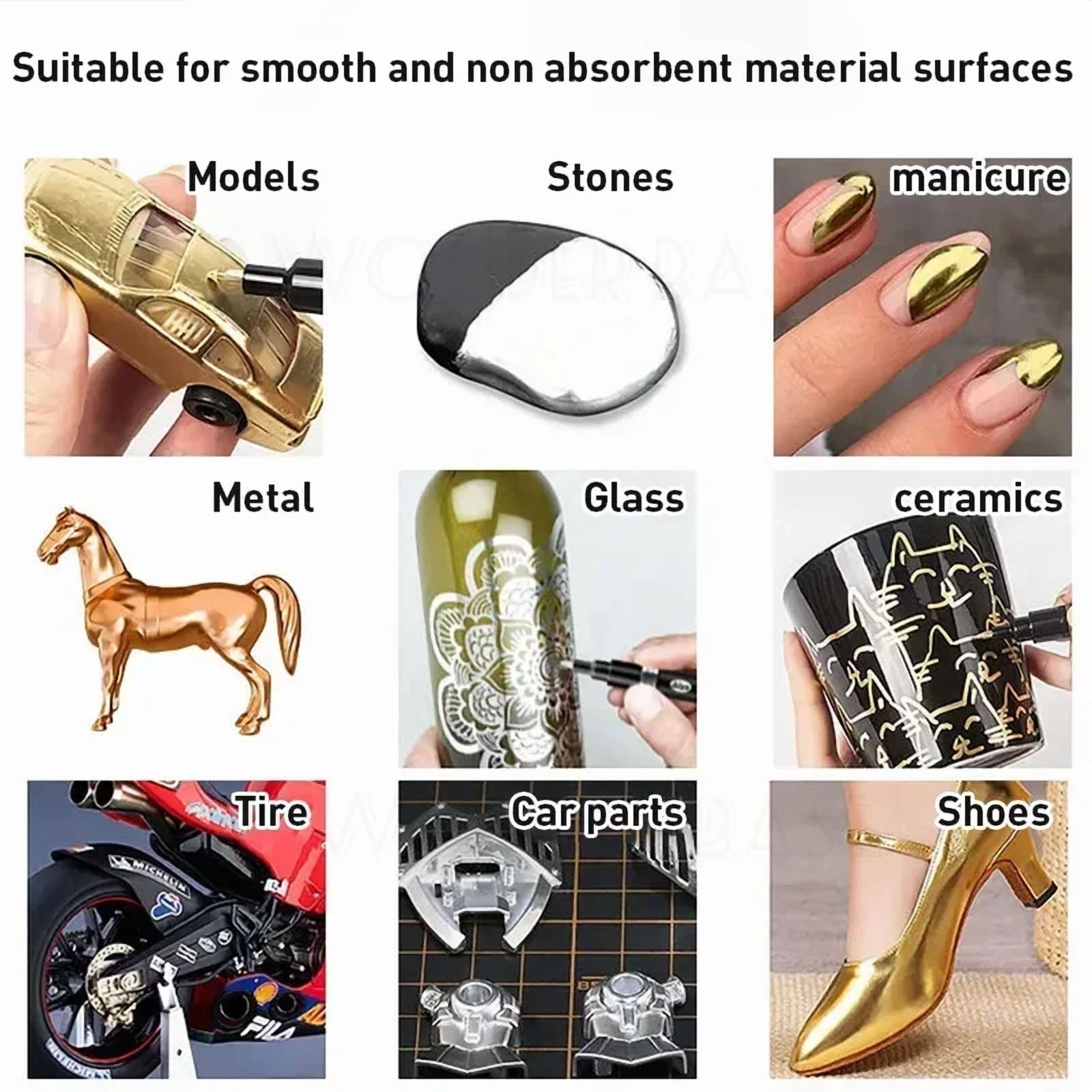 1/2/3/4Pcs Chrome Mirror Marker Pen, 0.7mm 1mm 2mm DIY Reflective Paint Pen, Permanent Gold Silver Copper Marker Model Painting