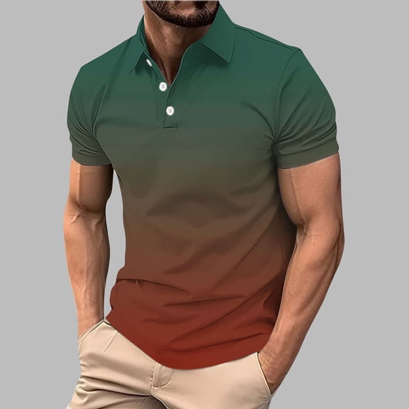 VgaVtl Summer Polo Mens Shirts Short Sleeve Golf Mens Clothes Shirts Leisure Workout Gradient Color Collared Button