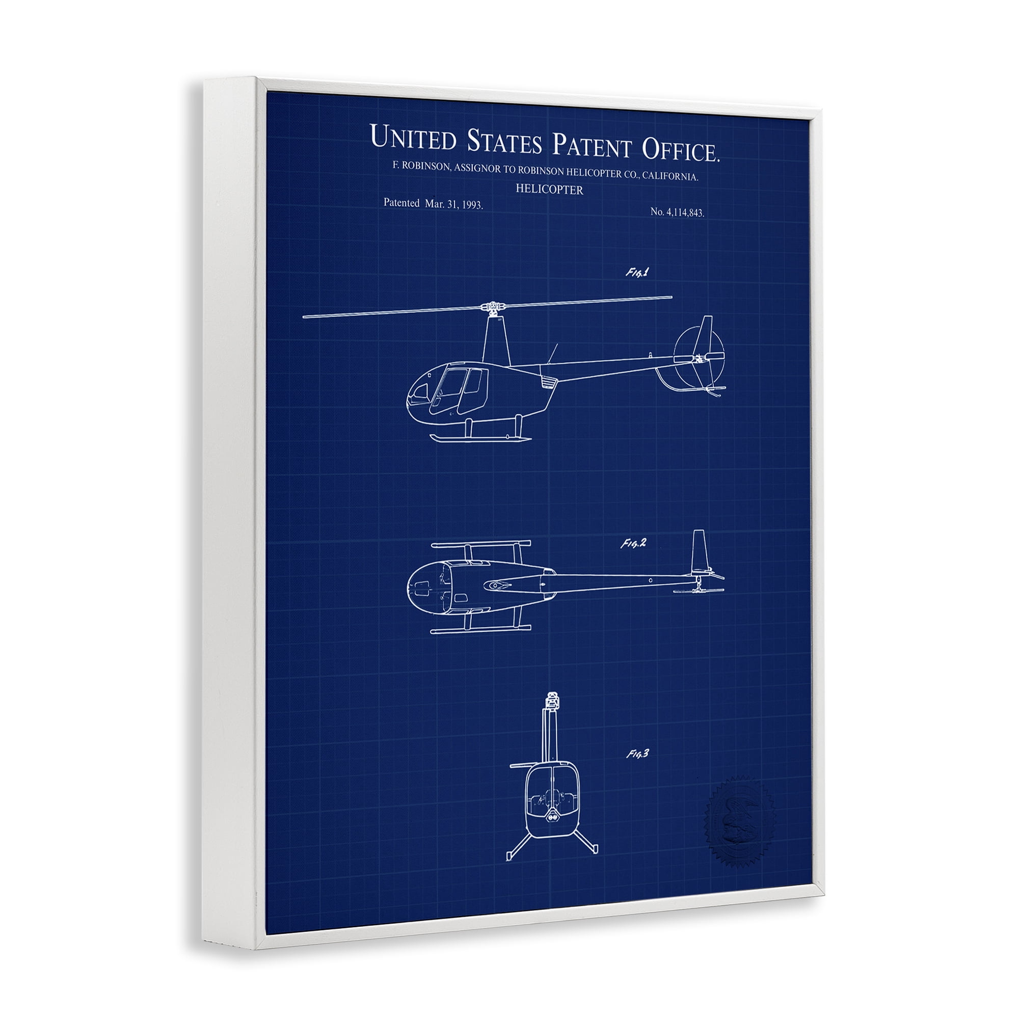 Stupell Industries Detailed Helicopter Blueprint Transportation Painting White Framed Art Print Wall Art, 16 x 20