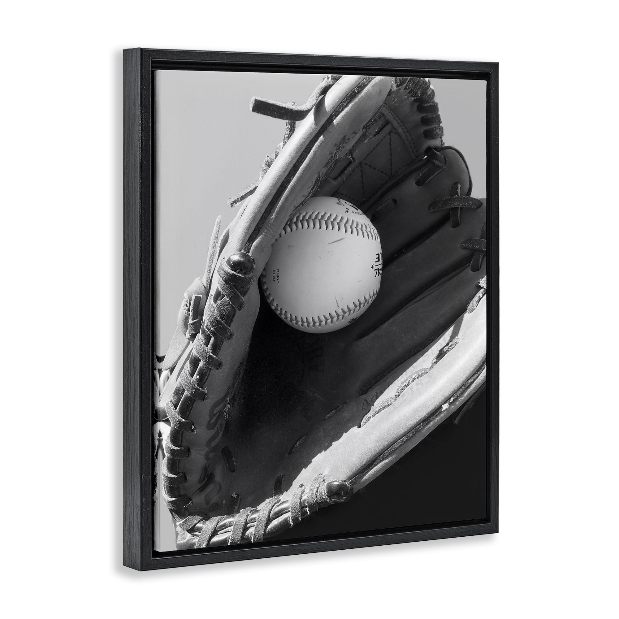 Stupell Industries Nice Catch Baseball Black Framed Floater Canvas Wall Art, design by Marcus Prime