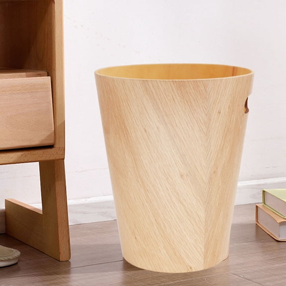 RENACLIPY Beige Wooden Trash Can Japanese Style Large Capacity Portable Waste Bin for Home Office
