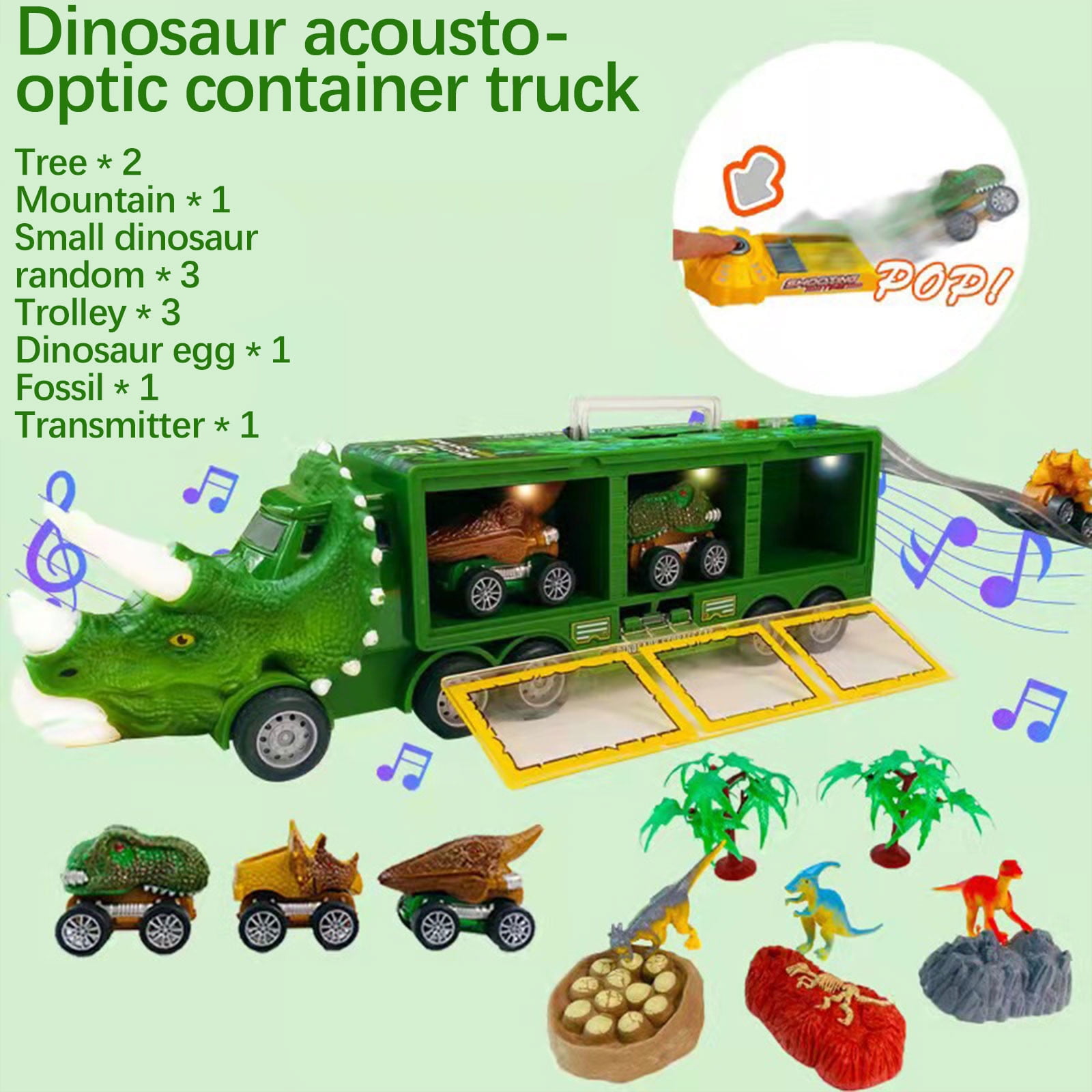 PPgejGEK Stocking Stuffers for Kids Dinosaur Model Toy Storage Car Dinosaur Transport Car Light and Music Children's Toy Car