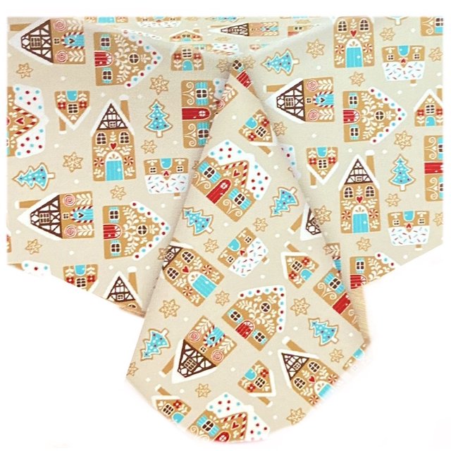 Decorative Gingerbread Cookie House Vinyl Tablecloth Oblong or Oval