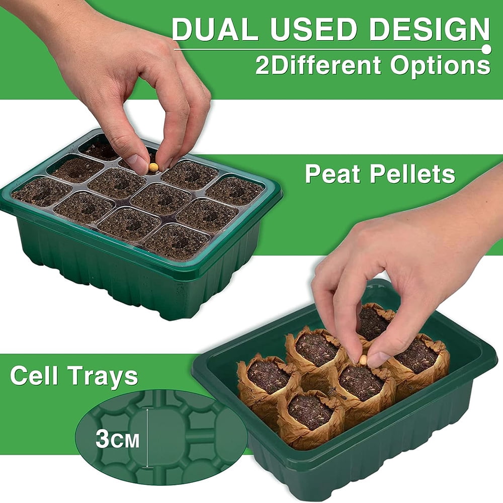LAPAMAX 4Pack Seed Starter Trays Kits With Grow Light, Adjustable Brightness & Humidity, for Greenhouse Seedlings