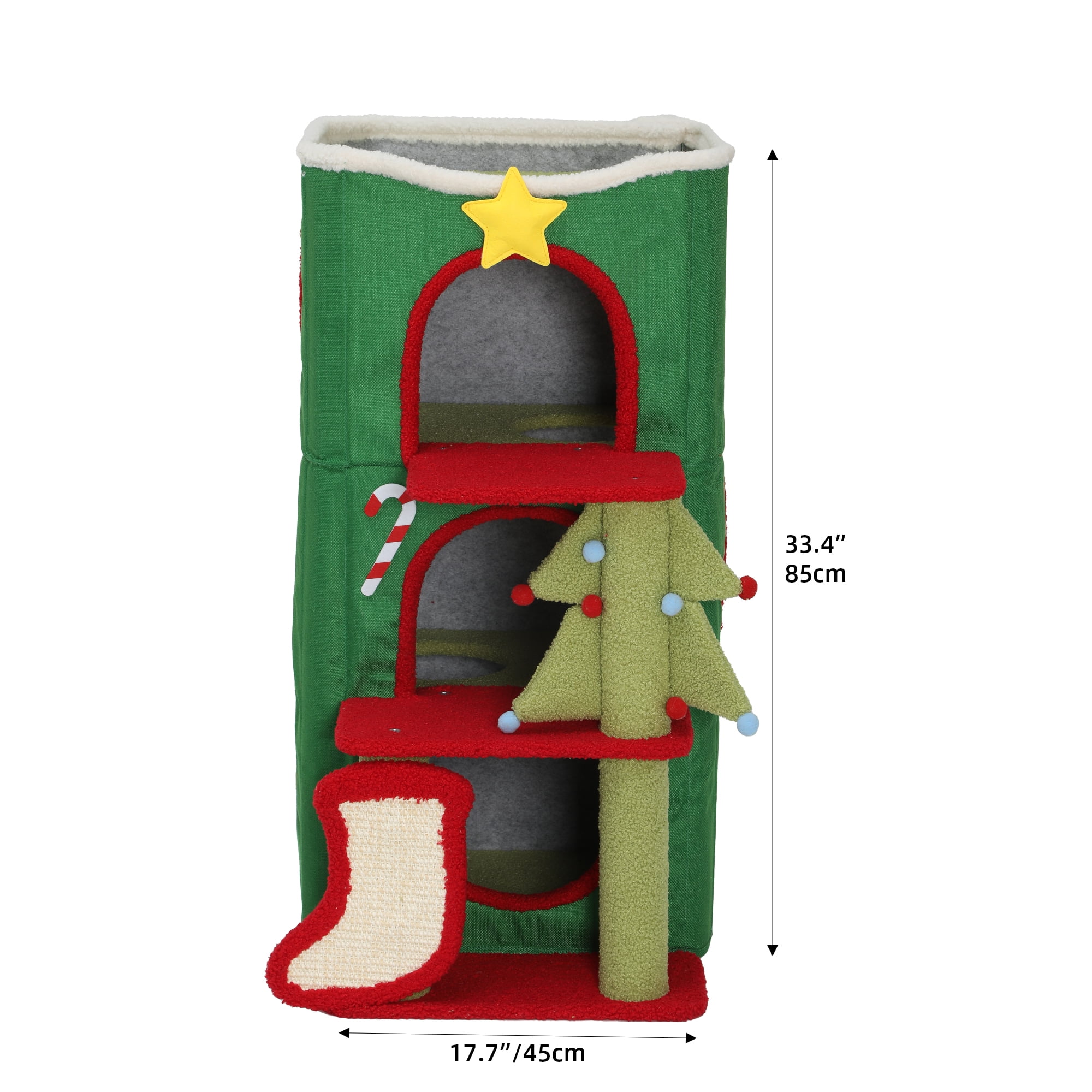 Dextrus Christmas 3 Level Cat House, Indoor Cat Flap Bed PlayHouse, Covered Cat Bed with Scratch Pad & Hideaway Cave, Suitable for Multiple Kitten