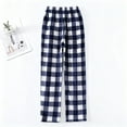 thumbnail image 3 of Flannel Pajama Women's Drawstring Soft Fuzzy Cute Plaid Pj Pants Comfy Wide Leg Lounge Sleepwear with Pockets Blue M, 3 of 3