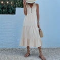 thumbnail image 3 of Summer Flowy Maxi Dress with Pockets Sleeveless Loose Casual Sundress V-Neck Tiered Sun Dress for Beach Cruise Vacations  XL, 3 of 8