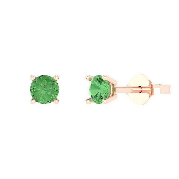 0.5 ct Push-Back Stud Earrings for Women | 4.0mm Round Cut Simulated Green Diamond | 18K Rose Gold