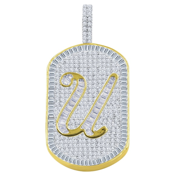 Mens 14K Gold Finish Baguette/Round Cut Simulated Diamond Initial Letters Alphabet " U " Pendent Charm 2''