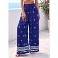 thumbnail image 6 of Women'S Wide Leg Palazzo Pants Boho Floral Trousers Flowy Beach Vacation Clothes Resort Wear Royal Blue M, 6 of 9
