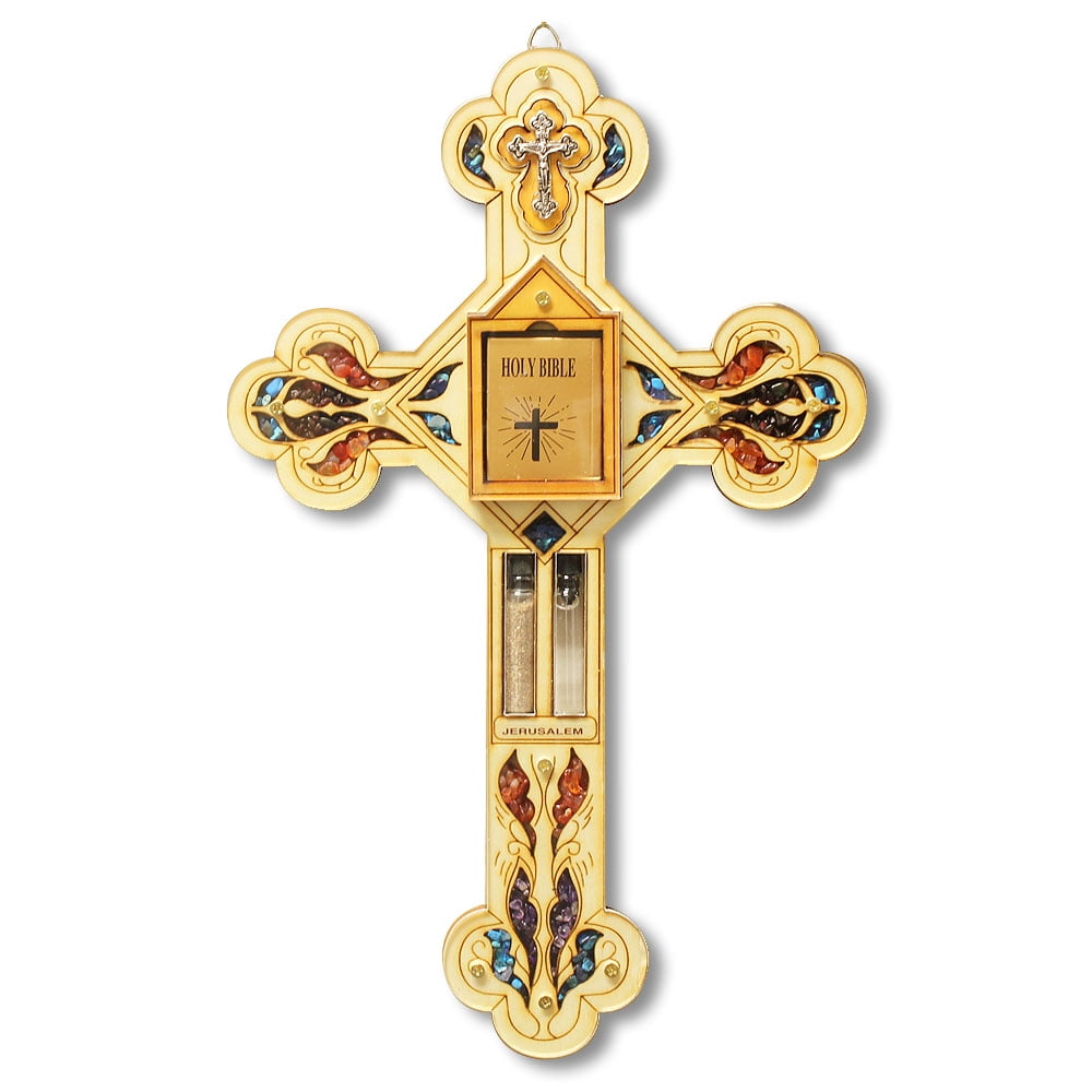 Wooden Large Religious Christian Cross Holy Bible Soil Water Simulated