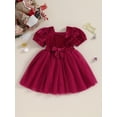 thumbnail image 2 of FOCUSNORM Enfants Filles Robe Couleur Unie Cou Carré Robe Manches Courtes Automne Mode Couches Tulle Robe de Princesse Décontractée avec Ceinture, 2 of 9
