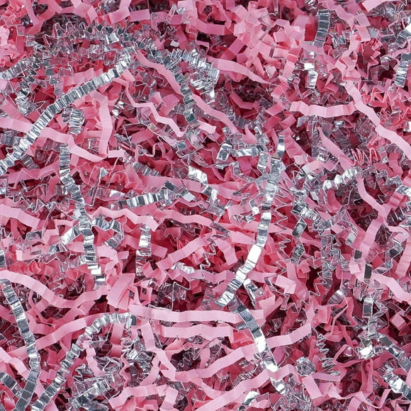 Papel recortado arrugado TANMWZK para cestas de regalo, 227 g, rosa y plateado