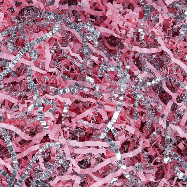 Papel recortado arrugado TANMWZK para cestas de regalo, 227 g, rosa y plateado