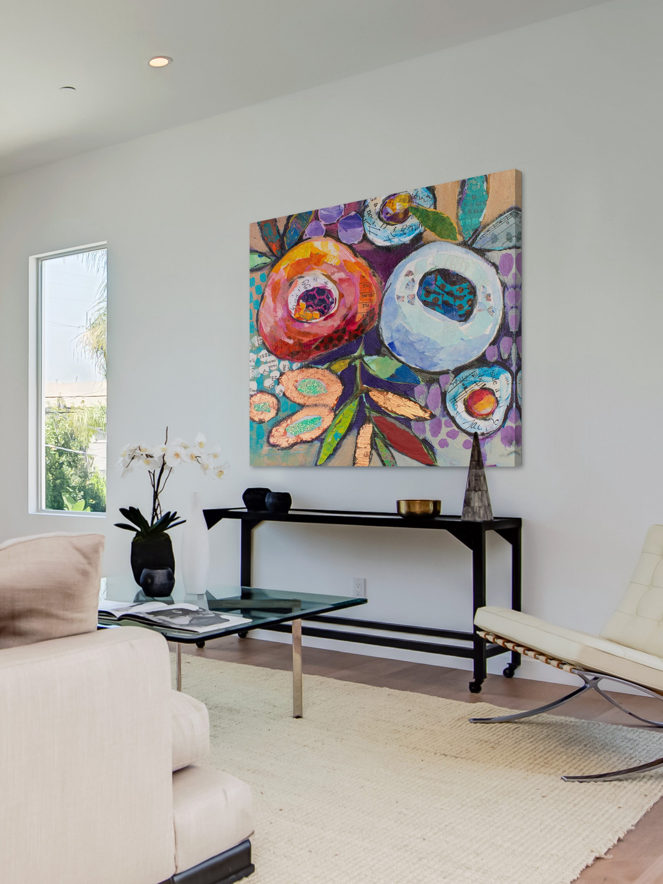 "Plastered Flowers" Painting Print on Wrapped Canvas