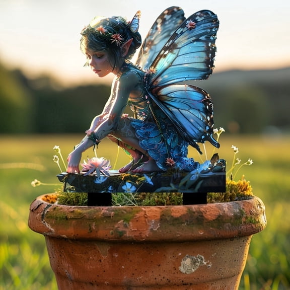 AZXY 2D Acrylic Elf Garden Stakes, Flat Fairy Silhouette Ornaments, Weatherproof Yard Art for Outdoor Garden Lawn, Patio Decorations, Charming Decorative Stakes for Flower Pots