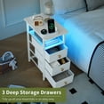 thumbnail image 5 of End Table with Charging Station, LED Narrow Nightstand with Fabric Drawers, Small Bedside Table for Living Room, Bedroom, Small Spaces, White, 5 of 8