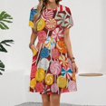 thumbnail image 2 of Candy Pattern Rainbow Lollipop Short Sleeve Dress Women Summer Evening Dresses Ladies Sundress, 2 of 7