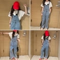 thumbnail image 6 of Zhuashum Pants For Girl 5-6 Years Denim Denim Jumpsuit Wide Leg Jeans Adjustable Strap Baggy Jumpsuit With Pockets Casual Wear Sky Blue, 6 of 8