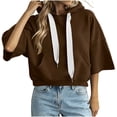 thumbnail image 2 of LEKWK Cropped Hoodie Women Drop Shoulder Short Sleeve Sweatshirt Drawstring Loose Fit Pullover Tops with Pocket Fall Casual Activewear Brown XXL, 2 of 7
