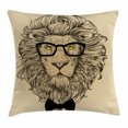 thumbnail image 1 of Indie Throw Pillow Cushion Cover, Lion Character Portrait with Glasses and Bowtie Hipster Smart Cool Dandy, Decorative Square Accent Pillow Case, 24 X 24 Inches, Sand Brown Black Yellow, by Ambesonne, 1 of 2