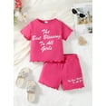 thumbnail image 3 of Mikrdoo 7T Big Girls Clothes 4Y,5Y,6Y,7Y Girls Outfits Letter Print Short Sleeve Casual Tee Elastic Shorts Sets 2Pcs Summer OOTD Red, 3 of 10