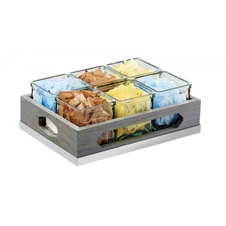 Cal Mil 3805-83 Ashwood Gray Oak Wood Organizer with 6 Square Glass Jars - 12.75 x 9 x 4.5 in.