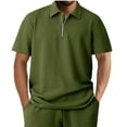 thumbnail image 2 of pstuiky camisetas de hombre, Camiseta informal de verano para hombre, de color liso, con mangas cortas, cremallera y solapa ropa de hombre xxxl, 2 of 7