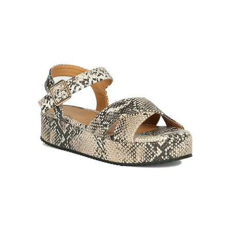 - Women Snake Embossed Crisscross Ankle Strap Flatform Sandal 18652