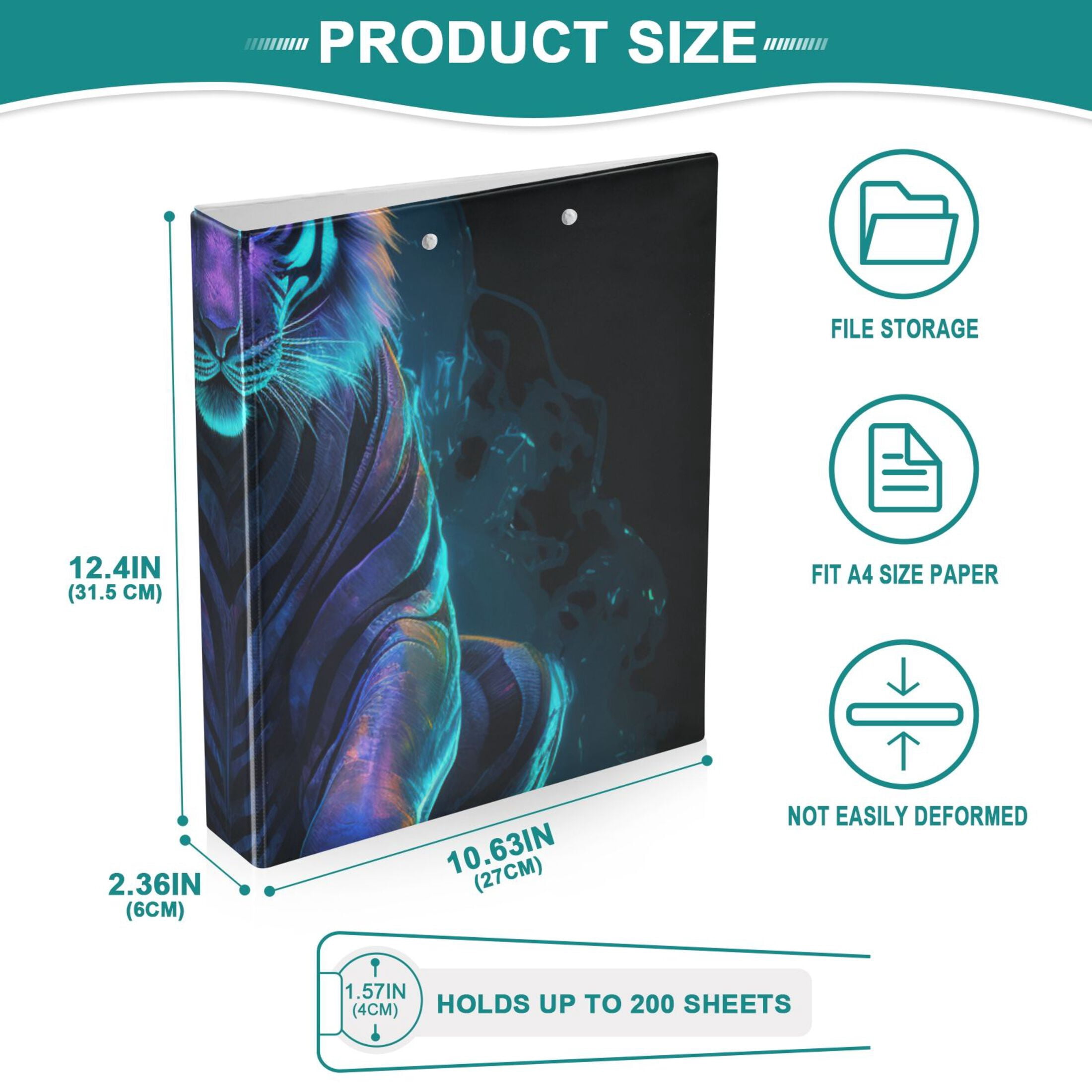 Tiger Green 3 Ring Binders 1.5 inch Hardcover File Folders with Interior Pockets A4 Size Organizer for School Office Hospital