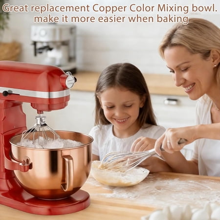 Copper Color Stainless Steel Mixer Bowl, Compatible with KitchenAid Series 5.5-6 QT Lift Stand Mixer, Suitable for KV25, KV25，KP26, KB26, Dishwasher Safe, Heavy Duty, No Residue, Ergonomic Handle